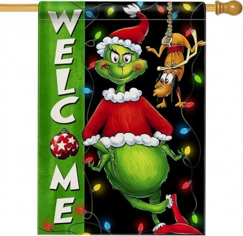 Benvenuto Natale Casa Bandiera Doppia Faccia, Natale Cane Luci Decorativo Giardino Cortile Esterno Grande Decorazione, Inverno Vacanza Agriturismo Tela