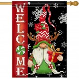 Bienvenue Noël Elmin Gnome Décoratif Maison Drapeau, Noël Cadeau Flocons de neige Poinsettia Bonbons Jardin Cour Extérieur Décorations