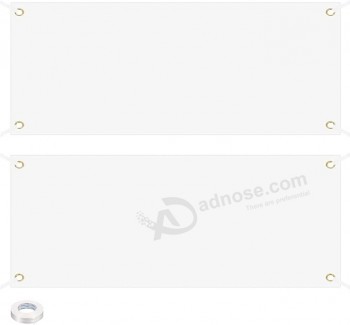 PATIKIL 2 PCS 비닐 빈 배너 장식 표지판 2'x5' 승화 흰색 배너와 매달린 로프 야외 벽 외부 비즈니스