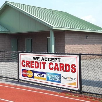 Vinyl Banner Teken Wij Accepteren Creditcards Restaurant Cafe Bar Marketing Reclame Rood - 12inx30in, 4 Grommets, Een Banner