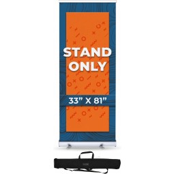 Supporto per banner retrattile premium per impieghi gravosi con base allargata e dimensionamento regolabile tramite DreamController I Supporto arrotolabile in alluminio argento