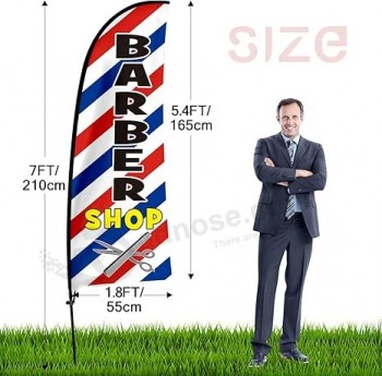 Barbershop Themed Swooper Flag, 7FT Barbershop Banner Feather Flag with Carbon Fiber Pole Kit/Ground Stake, Barbershop Signs for Business