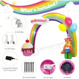 OurWarm 10FT Enorme Opblaasbare Regenboogboog, Gelukkige Verjaardag Opblaasbare Boog met Verjaardagstaart Opblaasbeer Ingebouwde Ventilator & LED-verlichting