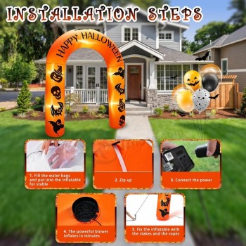 8 pieds géant Halloween gonflable citrouille arche décoration extérieure, Halloween Blow Up Archway Décorations de cour pour les fêtes de vacances d’Halloween