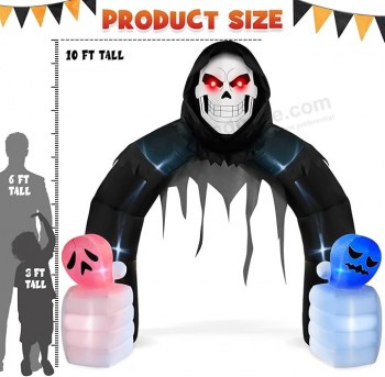 riesige 10 FT Halloween aufblasbare Sensenmann Torbogen Außendekoration, gruselige aufblasbare Halloween-Bogen eingebaute LED-Leuchten
