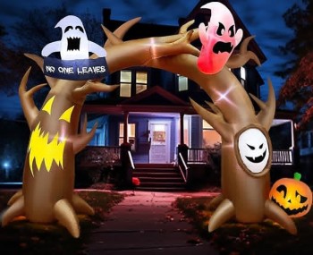 TURNMEON 9.6FT Lang & 8FT Hoog Reusachtig Halloween Opblaasbare Dode Boomboog Buiten Decoraties met Pompoen Spook Houdt