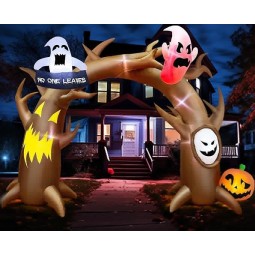 Turnmeon 9,6 Fuß lang und 8 Fuß hoch riesiger Halloween aufblasbarer toter Baumbogen Außendekorationen mit Kürbis Spukgeist hält