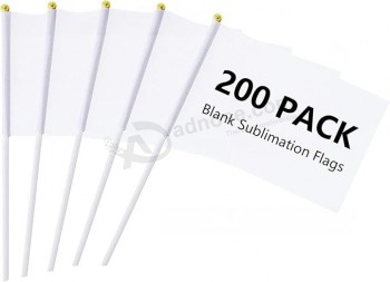 200 Pcs 솔리드 화이트 빈 승화 플래그 작은 핸드 헬드 서브리메이션 플래그, 미니 화이트 DIY 그래피티 플래그 스틱, 파티 장식