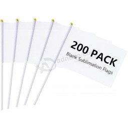 200 Stück feste weiße blanke Sublimationsflaggen, kleine handgehaltene Sublimationsflaggen, Mini weiße DIY Graffiti Flaggen auf Stick, Partydekorationen