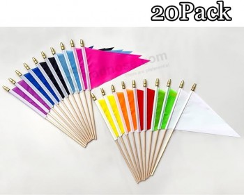 =Solid Color Blank Pennant Flags Set on Wood Stick Small Mini Plain White Red Orange Blue Yellow Green Black Purple Pink DIY Graffiti Flags