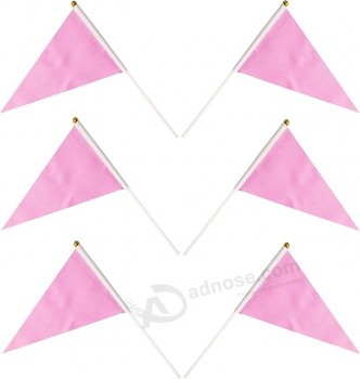 25 Pack Pink Pennant Flags Small Mini Hand Held Solid Color Pennant DIY Graffiti Flags On Sticks,Party Events Celebration,School