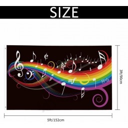 Bandiera musicale 3X5 Ft Outdoor Rainbow Music Nota musicale Melodia Premium Bandiera più forte e più duratura Colore vivido con occhielli in ottone