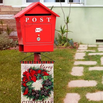 12x18 pollici Buon Natale Giardino Ghirlanda Bandiera, Doppia Faccia Tela Plaid Bordo Decorativo Corona Bufalo Tela Giardino Bandiere