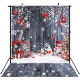 8X10FT Noël Bois Mur Photographie Bannière Toile de fond Vacances d’hiver Flocon de neige Noël Arbre Bois Sol Fond Fournitures de fête Décor Photoshoot