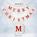 Whaline Christmas Burlap Banner Fieltro Feliz Navidad Banner Pre-Ensamblado Blanco Rojo Bunting Bunting Celebración Decoraciones Colgantes