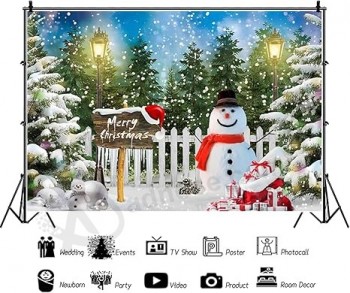 7x5ft Fondo de Navidad Copos de nieve de invierno Muñeco de nieve Pino Bosque Fondo de fotografía Feliz Navidad Familia Bandera de la fiesta de Año Nuevo