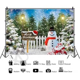 7x5ft Sfondo di Natale Fiocchi di neve invernali Pupazzo di neve Pino Foresta Foresta Fotografia Sfondo Buon Natale Famiglia Capodanno Festa Banner