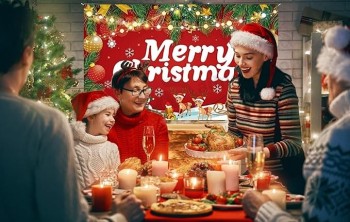 Large Christmas Banner Backdrop Red Christmas Banners Xmas Party Photography Background Decoration Outdoor & Indoor, Wall Hanging Decor