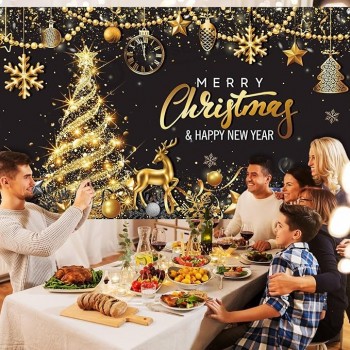 Buon Sfondo Festa di Natale Natale Oro Nero Banner Sfondo Albero di Natale Sfondo Fotografico di Capodanno per Natale Festa di Capodanno