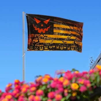 rayures Halloween drapeau 3x5 pi double face, Jack O lanterne grande maison drapeau fête cour décoration extérieure