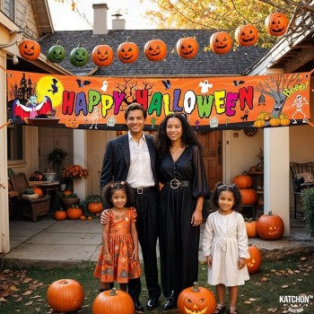 Happy Halloween Banner für Outdoor - 120x20 Zoll | Buntes Happy Halloween Yard Banner für Happy Halloween Dekorationen