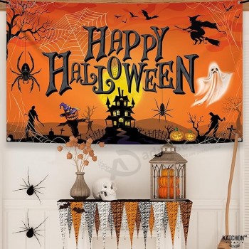 オレンジハッピーハロウィーンバナー - XtraLarge 72x44インチ |ハロウィーンパーティーの装飾のためのカボチャハッピーハロウィーンの背景