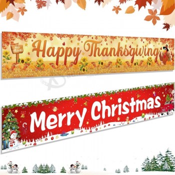 2 Pcs Noël Thanksgiving Décorations Bannière 118 « x 19.7 » Joyeux Thanksgiving Cour Bannière Grand Joyeux Noël Cour Signes Automne Hiver