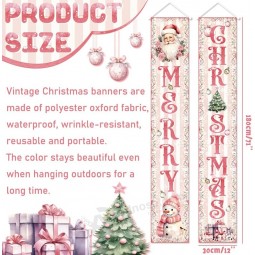 Decoraciones Navideñas Vintage Decoraciones De La Puerta De Navidad Banner Rosa Feliz Navidad Bandera Colgante Del Muñeco De Nieve De Santa Claus Vintage