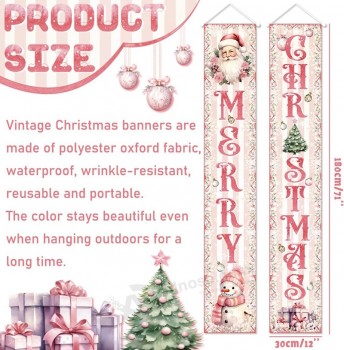 Vintage Weihnachtsdekorationen Weihnachten Türdekorationen rosa Frohe Weihnachten Banner Vintage Weihnachtsmann Schneemann hängendes Banner