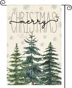 Merry Christmas Garden Flag 12x18 Inch Christmas Tree Double Sided Outside, Winter Festive Holiday Yard Outdoor Decorative Flag