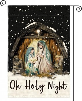 Oh Holy Night Jesus Nativity Garden Flag 12 x 18 Inch Double Sided, Christmas Winter Holiday Christian Yard Outdoor Decorative Flag