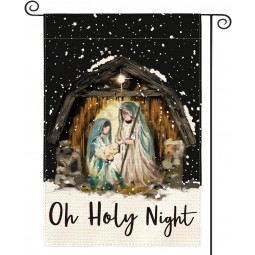 Oh heilige Nacht Jesus Krippe Garten Flagge 12 x 18 Zoll doppelseitig, Weihnachten Winter Urlaub christlicher Hof im Freien dekorative Flagge
