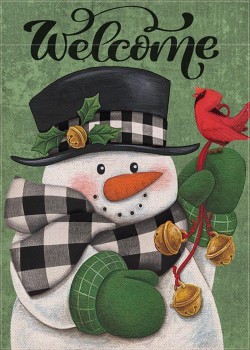 Accueil Décoratif Bienvenue Hiver Jardin Drapeau, Joyeux Noël Bonhomme de neige Maison Cour Buffalo Plaid Check Cardinal Bird Decor