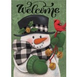 Home Decorative Welcome Winter Garden Flag, Merry Christmas Snowman House Yard Buffalo Plaid Check Cardinal Bird Decor