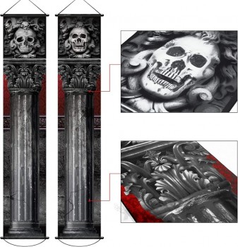 2 Stück Halloween Gothic Herrenhaus Banner Halloween Schädel Hängebanner mit Willkommen törichte Sterbliche Veranda Schild gruseliges Halloween