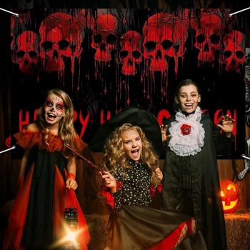 ハッピーハロウィーンのバナー、怖い頭蓋骨大きなハロウィーンのバナーの背景装飾、ハロウィーンの背景バナーホラーハロウィーンの写真