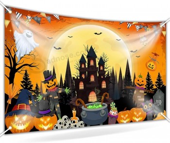 Happy Halloween Banner Spooky Halloween Backdrop Trick or Treat Halloween Banner Halloween Party Decorations Kids Outdoor 70.8x43.3 inch