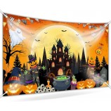 Joyeux Halloween Bannière Spooky Halloween Toile de fond Trick or Treat Bannière d’Halloween Décorations de fête d’Halloween Enfants Extérieur 70.8x43.3 pouces