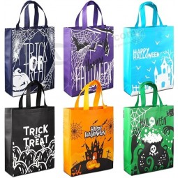 6 Stück Halloween Süßes oder Saures Taschen, Halloween Tragetaschen mit Griffen, große Geschenktüten, multifunktionale Vliestaschen zum Verpacken von Geschenken