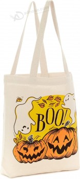 Hallmark 13" Large Halloween Tote Bag (Pumpkins and Ghosts, Boo!) Reusable Canvas Bag for Trick or Treating, Grocery Shopping and More