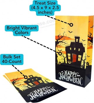 Iconikal Bolsa de papel de golosinas de Halloween, paquete de 40 2 diseños Truco o trato Favor de la fiesta Bolsas de bocadillos Dulces, palomitas de maíz, regalos, galletas