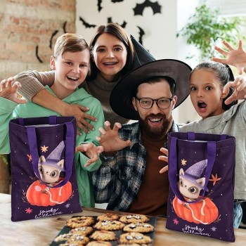 Borse Dolcetto o scherzetto Borse di Halloween 15,7 '' Tela di gatto Riutilizzabile Grande Tote Secchio per bambini