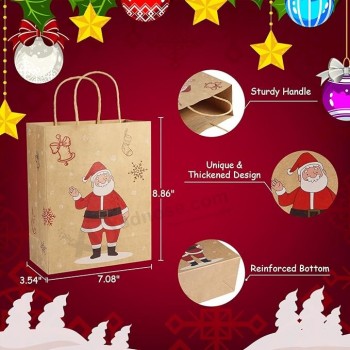 24 pz riutilizzabili sacchetti di dolcetti di Natale, sacchetti regalo di carta con manici e stampe natalizie, sacchetti di Natale per regali di festa sacchetti regalo