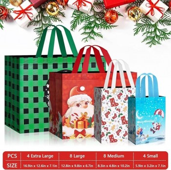 Confezione da 24 sacchetti regalo di Natale di dimensioni assortite con manico, sacchetti regalo riutilizzabili Include 4 extra large, 8 grandi, 8 medi, 4 piccoli