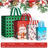 Paquet de 24 sacs-cadeaux de Noël de tailles assorties avec poignée, les sacs-cadeaux fourre-tout réutilisables comprennent 4 très grands, 8 grands, 8 moyens, 4 petits