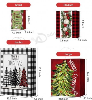 Horaldaily 24 Christmas Gift Paper Bags Bulk with handles Wrapping Xmas Holiday Presents(6 Jumbo,6 Large,6 Medium,6 Small)