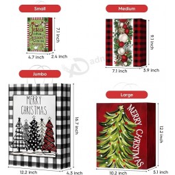 Horaldaily 24 Sacchetti di carta regalo di Natale alla rinfusa con manici Imballaggio Regali di Natale (6 Jumbo, 6 Grande, 6 Medio, 6 Piccolo)