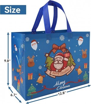 Large Christmas Gift Bags With Handle, Reusable Non-Woven Holiday Bags, Red, Green and Blue Tote Bags for Xmas Party Favors Holiday