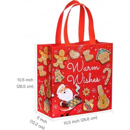 Sac cadeau de Noël avec poignées - taille moyenne 10,5 x 5 x 10,5 pouces - Design rose et vert de Noël, parfait pour les sacs-cadeaux de Noël