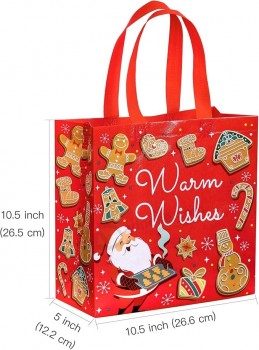 Sac cadeau de Noël avec poignées - taille moyenne 10,5 x 5 x 10,5 pouces - Design rose et vert de Noël, parfait pour les sacs-cadeaux de Noël